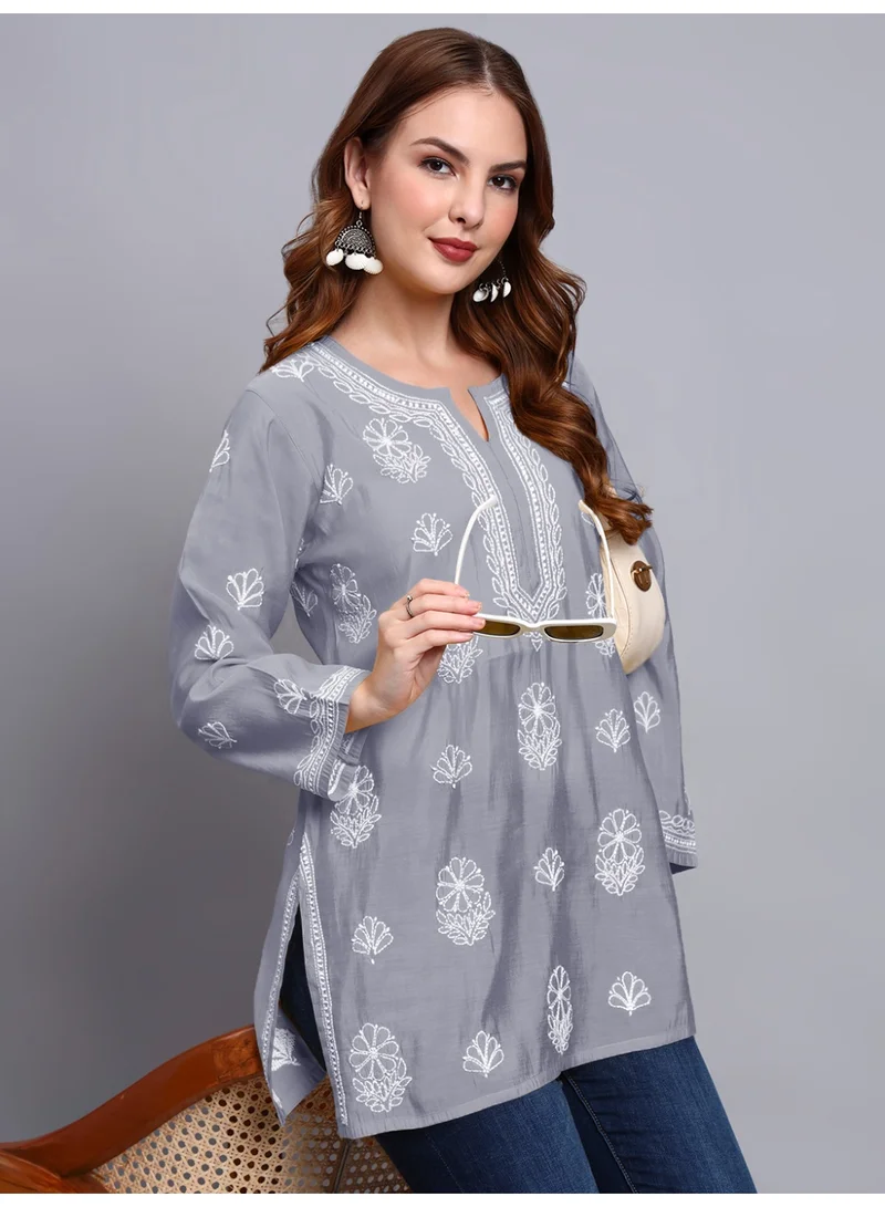 Alaya Hand Embroidered Chikankari Chanderi Kurti-AL4090