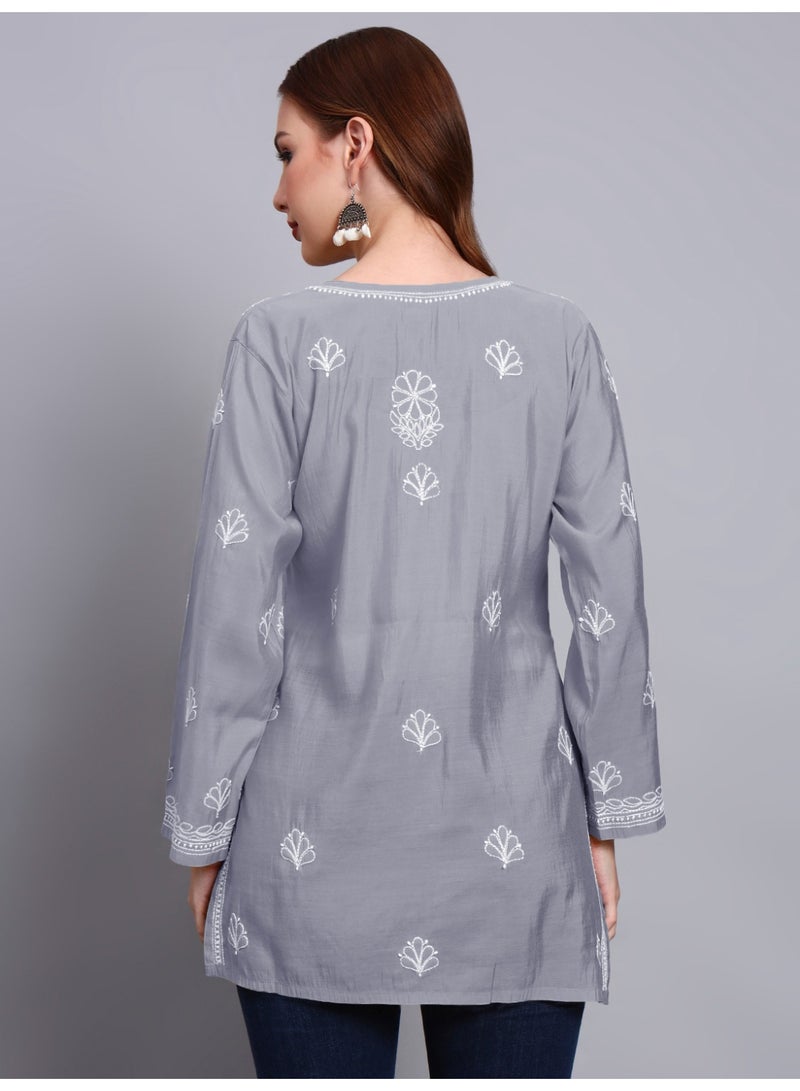 Alaya Hand Embroidered Chikankari Chanderi Kurti-AL4090 - Image 2
