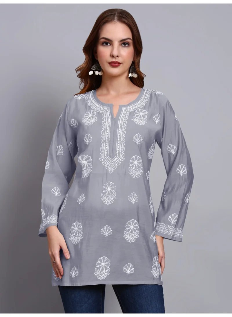 الايا مطرز يدويًا Chikankari Chanderi Kurti-AL4090