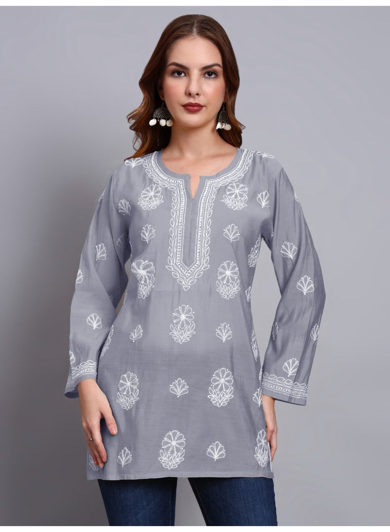 Alaya Hand Embroidered Chikankari Chanderi Kurti-AL4090 - Image 1