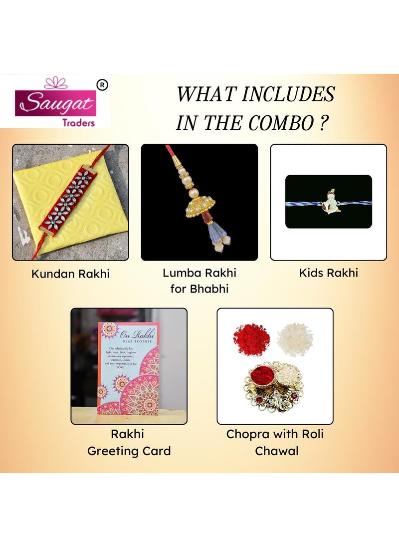Saugat Traders Saugat Traders Designer Rakhi Combo Pack of 3 with Raksha Bandhan Greeting Card -Rakhi for Brother - Designer Lumba Rakhi for Bhabhi - Cartoon Rakhi for Kids - Roli Chawal Chopra  - Image 2