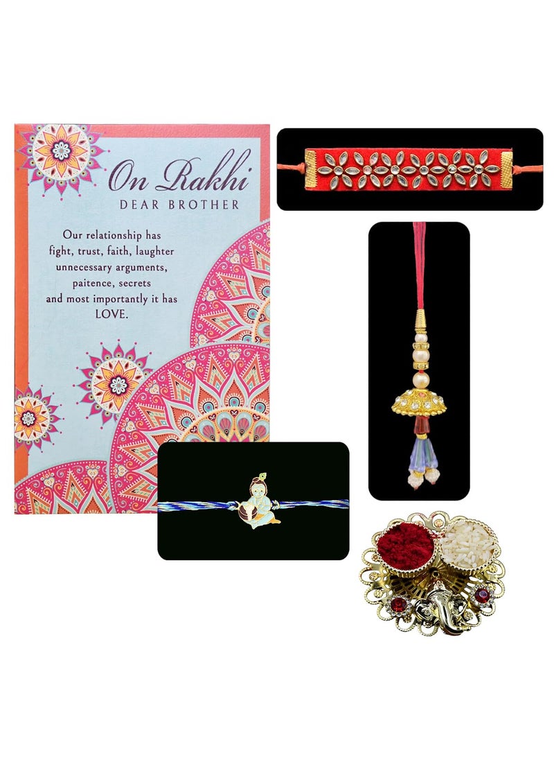 Saugat Traders Saugat Traders Designer Rakhi Combo Pack of 3 with Raksha Bandhan Greeting Card -Rakhi for Brother - Designer Lumba Rakhi for Bhabhi - Cartoon Rakhi for Kids - Roli Chawal Chopra  - Image 1