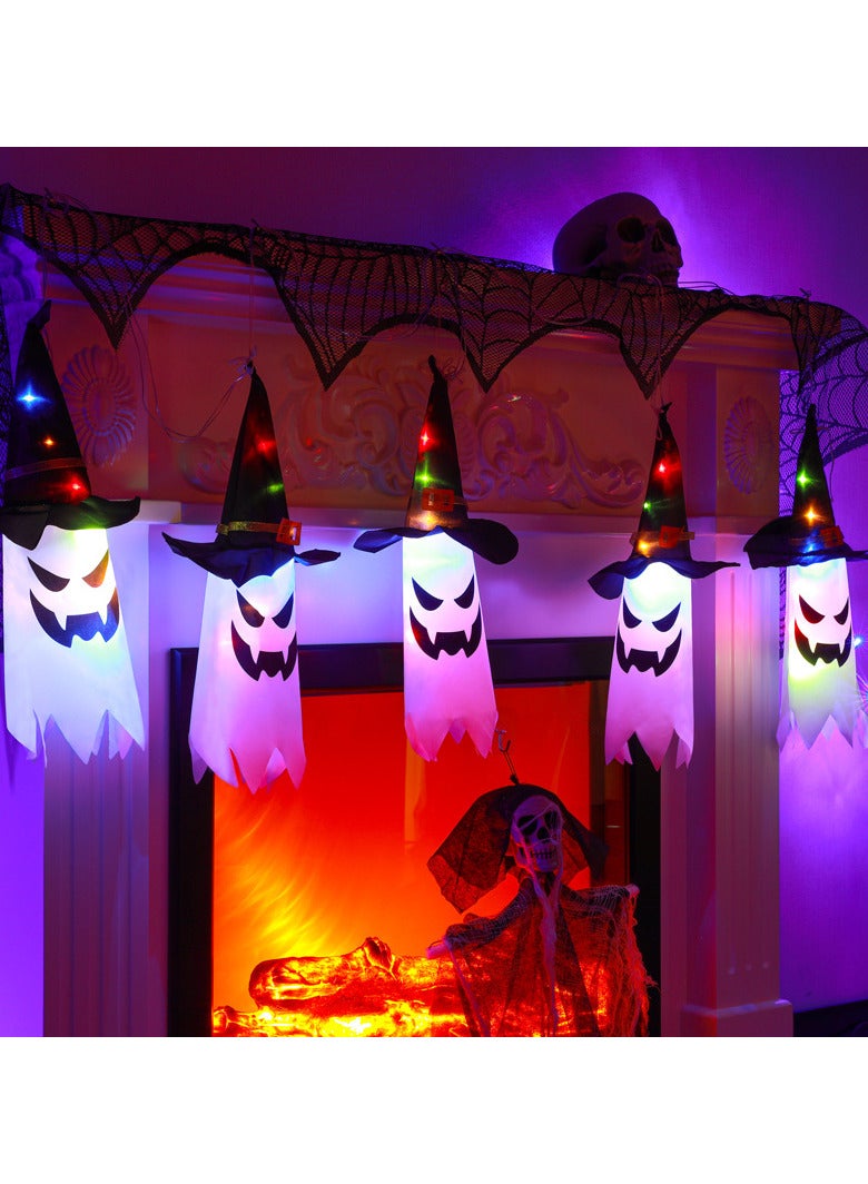 AUTOYSUR Festival Decorations Ghost Witch Hat with Lights,for Party Indoor Outside Ornaments and Yard Tree Garden,5pcs(Ghost)  - Image 2