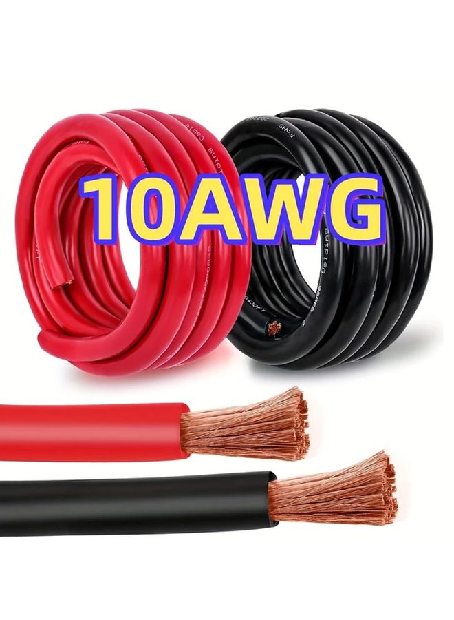 10awg 15 قدم كابل لحام نحاسي أحمر وأسود لبطارية السيارة والقارب والمولد - Image 1