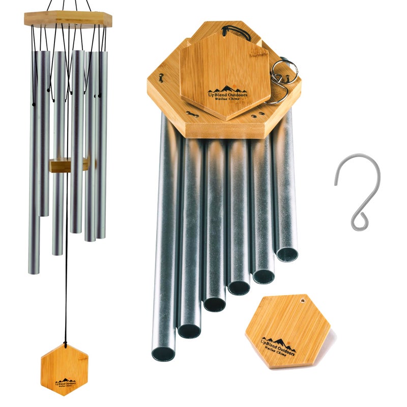 UpBlend Outdoors UpBlend Outdoors Wind Chimes for Outside Gift for Mom Deep Tone Sympathy Gifts for Loss of Loved One Patio Decoration Memorial Windchimes 29 Silver