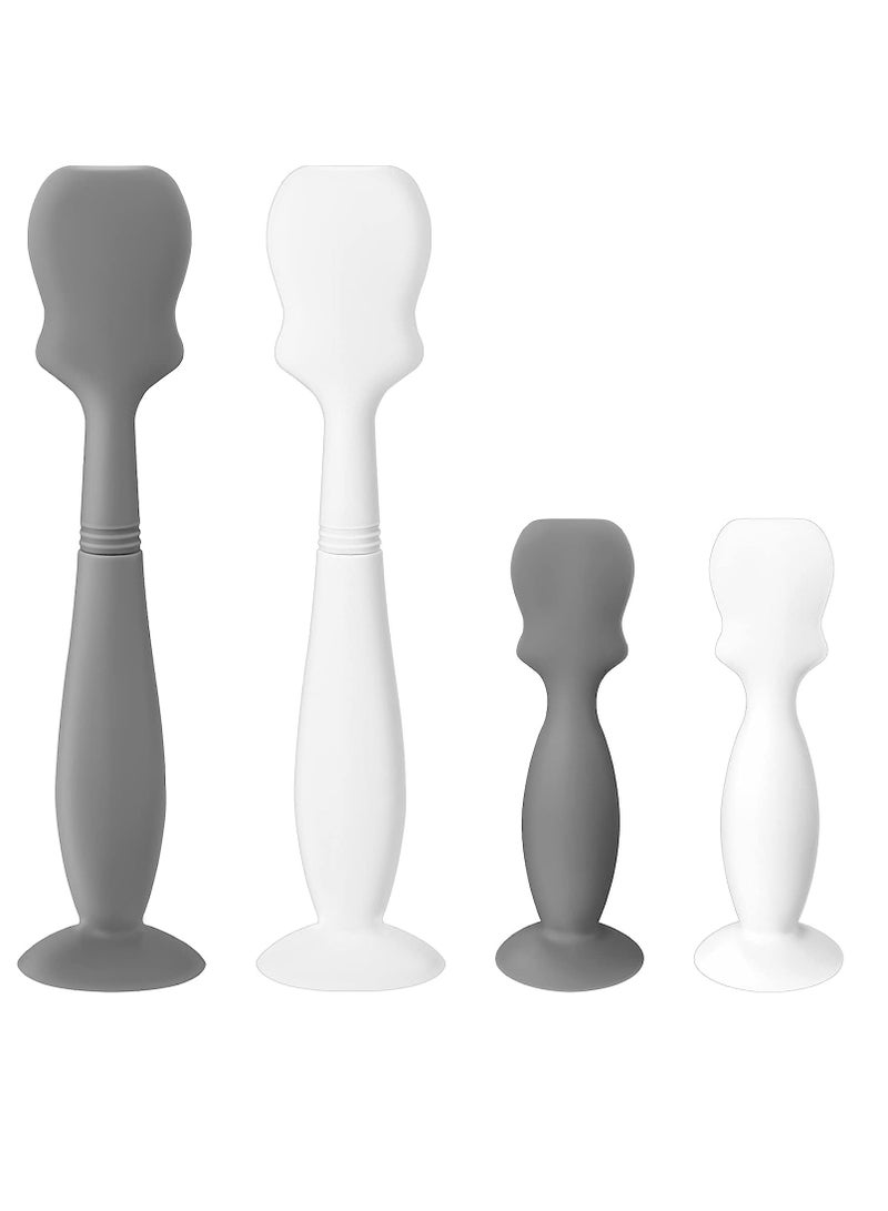 Excefore 4 عبوات من ملعقة كريم الحفاضات للأطفال - ملعقة سيليكون ناعمة لتطبيق معجون الأطفال - فرشاة صغيرة لكريم الطفح الجلدي للأطفال حديثي الولادة (أبيض، رمادي) - Image 1