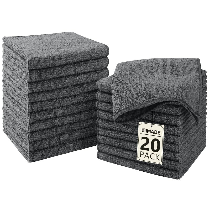 UNIMADE Washcloths 20 Pack Face Towels 12 x 12 Highly Soft Wash Cloths and Hand Towels Fast Drying MultiPurpose Microfiber Cleansing Cloths for Bathroom Hotel Spa and Salon Grey - Image 2