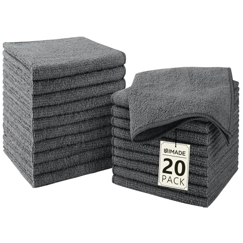 UNIMADE Washcloths 20 Pack Face Towels 12 x 12 Highly Soft Wash Cloths and Hand Towels Fast Drying MultiPurpose Microfiber Cleansing Cloths for Bathroom Hotel Spa and Salon Grey - Image 1