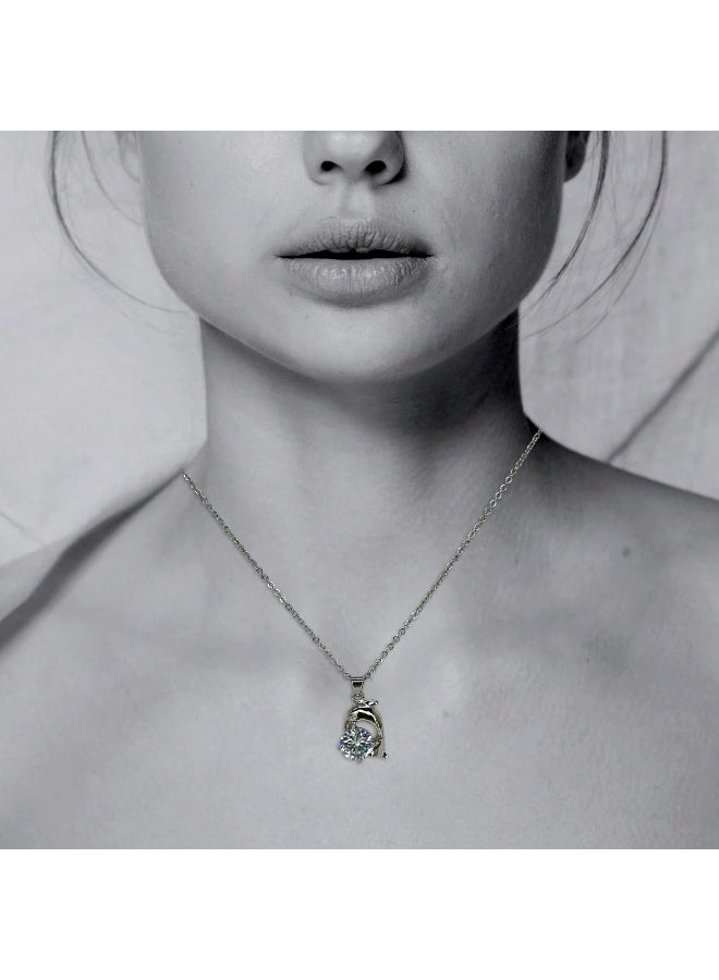 طقم مجوهرات نسائي مكون من قلادة وأقراط مرصعة بكريستال على شكل قلب مطلي بالفضة للنساء - Image 3