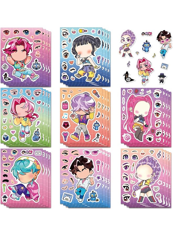 ٢٤ ورقة ملصقات "اصنع وجهك بنفسك" من فيلم "صائدو الشياطين" (مقاس ٥٫٨ × ٤٫٤ بوصة) للمراهقين، اصنع بنفسك ملصقات شخصيات من ٨ تصاميم مختلفة، مثالية لحفلات أعياد الميلاد والمناسبات الخاصة. - Image 1