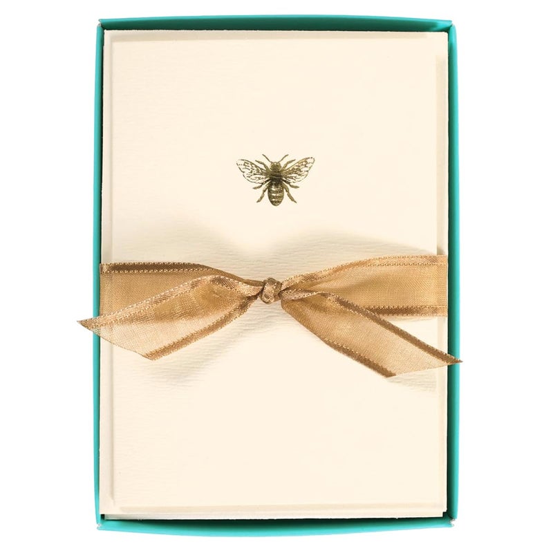 Graphique Bee La Petite Presse Boxed Notecards - 10 Embellished Gold Foil Blank Cards with Matching Envelopes and Storage Box, 3.25" x 4.75" - Image 1