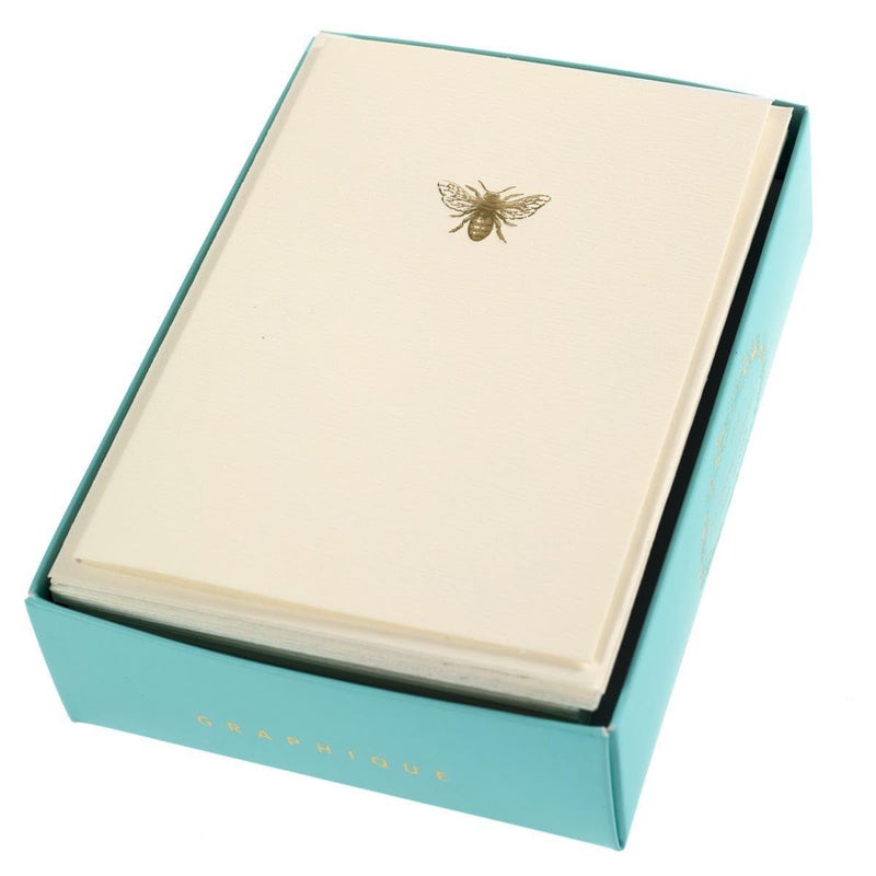 Graphique Bee La Petite Presse Boxed Notecards - 10 Embellished Gold Foil Blank Cards with Matching Envelopes and Storage Box, 3.25" x 4.75" - Image 3