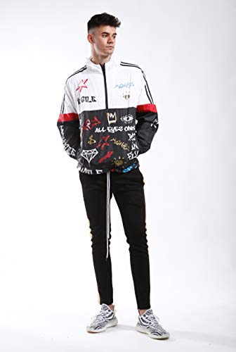 SCREENSHOTBRAND-S51801 Color Block Lightweight Graffiti Print Windbreaker Jacket-Black-Medium - Image 2