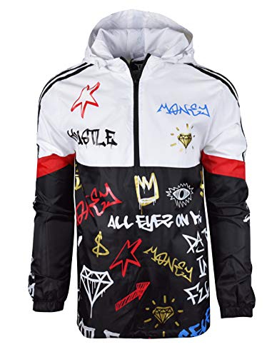 SCREENSHOTBRAND-S51801 Color Block Lightweight Graffiti Print Windbreaker Jacket-Black-Medium - Image 1