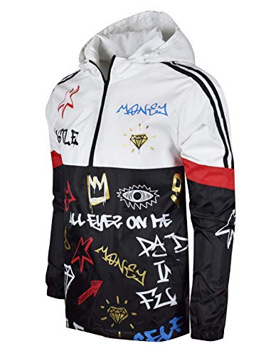 SCREENSHOTBRAND-S51801 Color Block Lightweight Graffiti Print Windbreaker Jacket-Black-Medium - Image 3