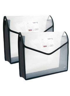 2 Pack Clear Plastic Expanding File Folders with Flap Closure for Home School Office Storage and Label Pocket
