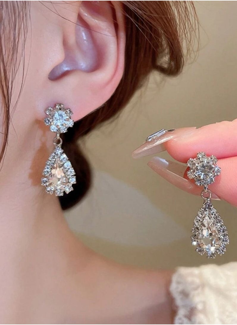 Generic 2pcs/Set Luxury Style Water Drop Shaped Rhinestone Earrings And Necklace, Fashionable & Delicate, For Women  - Image 3