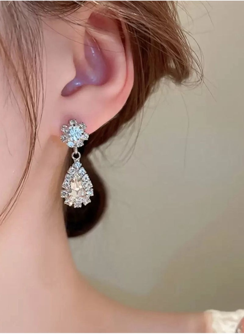 Generic 2pcs/Set Luxury Style Water Drop Shaped Rhinestone Earrings And Necklace, Fashionable & Delicate, For Women  - Image 4