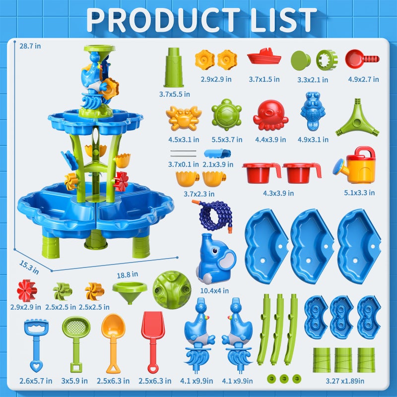 WATUDOU 3 in 1 Flower Shape Water Table with Pump for Toddler Kids Ages 3-5 4-8, Summer Outdoor Toys Kids Beach Toys Water Play Sensory Table, Birthday Party Gifts for Toddler Boys Girls Ages 3 4 5 6 7 8 - Image 2