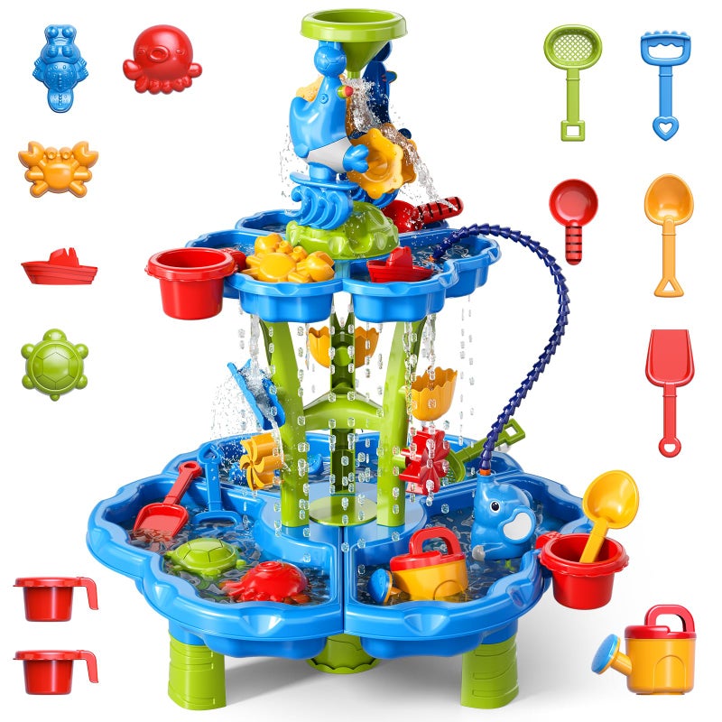 WATUDOU 3 in 1 Flower Shape Water Table with Pump for Toddler Kids Ages 3-5 4-8, Summer Outdoor Toys Kids Beach Toys Water Play Sensory Table, Birthday Party Gifts for Toddler Boys Girls Ages 3 4 5 6 7 8 - Image 1