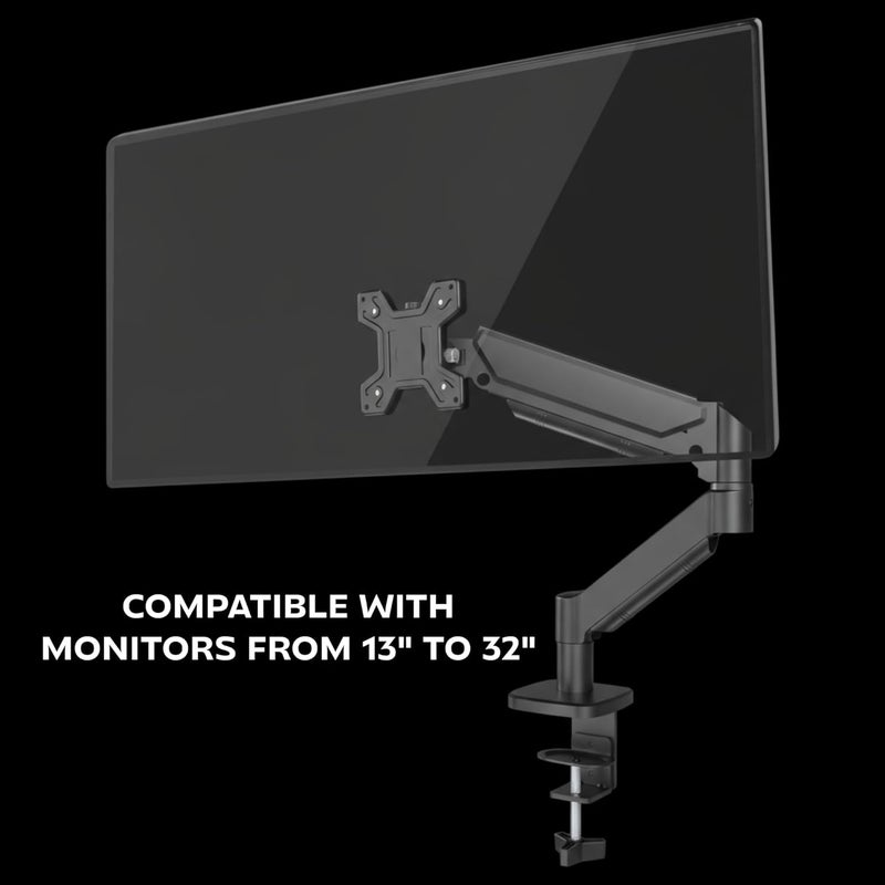 MARS GAMING MARM-PRO1 Monitor Mount with Gas Spring for Screens up to 32 Inches, 360° Articulation and Height Adjustable, Compatible with VESA 75 x 75 and 100 x 100, Black - Image 2