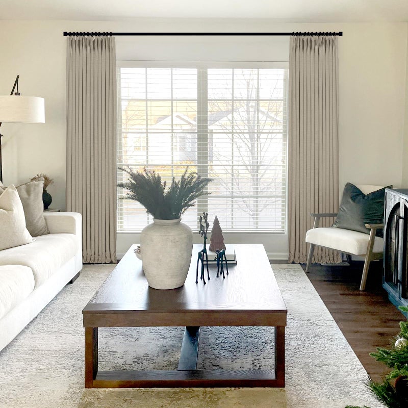 INOVADAY INOVADAY Pinch Pleated Curtains Blackout  Curtains 108 Inches 2 Panels Set  100% Blackout Curtains for Bedroom Thermal Insulated Linen Pinch Pleat Blackout Drapes with Hooks W40 x L108  Grey Beige  - Image 2