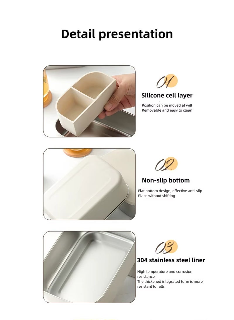 Mix & More White & Metal Bento Lunch Box for Kids ‒ Leak‑Proof Stainless Steel Food Container - Image 4