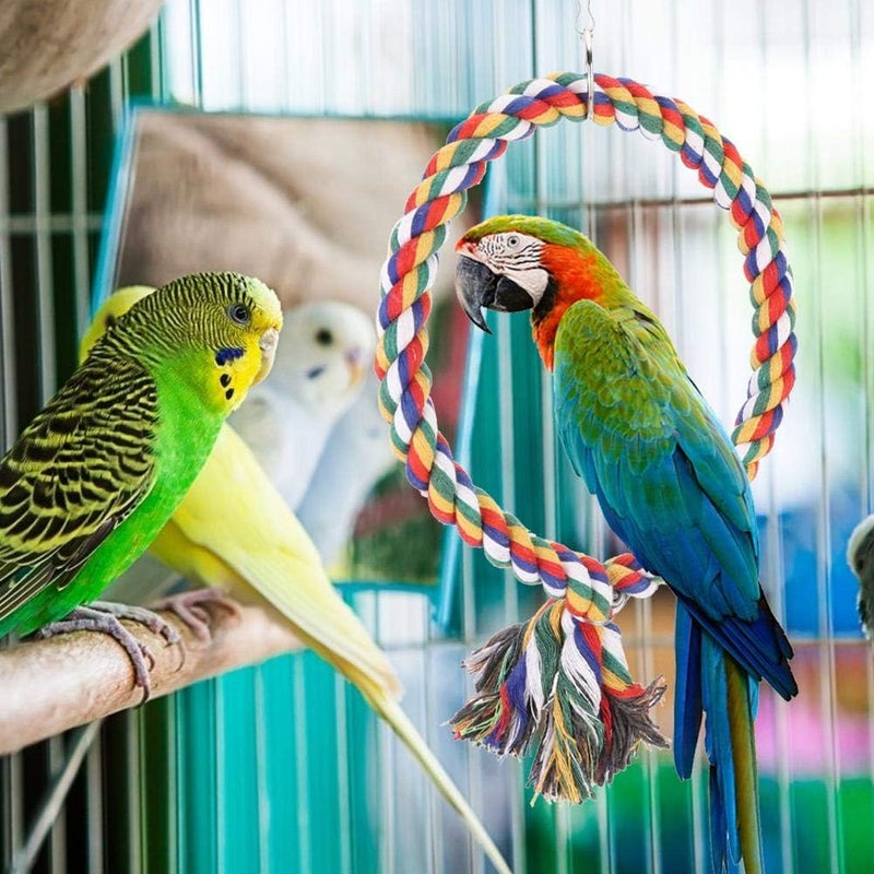 Zerodis Bird Rope Toy，Round Circle Rings Colorful Cotton Rope Swing Toy Pet Bird Standing Playing Chewing Perches Loop for Parrot Parakeet Bungee Canary Cockatiel Lovebirds - Image 1