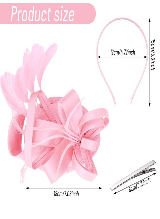 obmwang Fascinators Hats Women Tea Party Headband with Gloves Pearl Jewelry Set for Women Tea Party Wedding Cocktail Halloween, Pink - Image 3