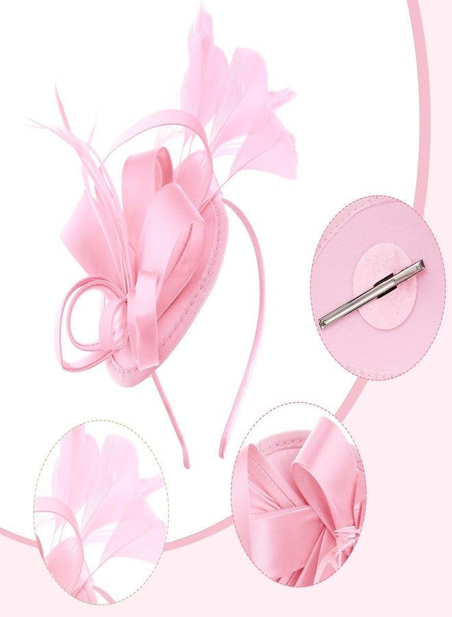 obmwang Fascinators Hats Women Tea Party Headband with Gloves Pearl Jewelry Set for Women Tea Party Wedding Cocktail Halloween, Pink - Image 5