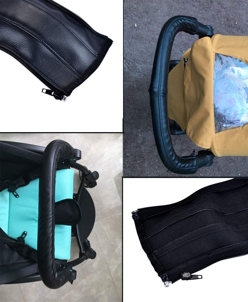 DAYSTART Universal Stroller Handlebar Cover â€“ PU Leather Armrest Sleeve for Baby Strollers, Dustproof and Protective Grip for Infant and Toddler Prams, Black - Image 4
