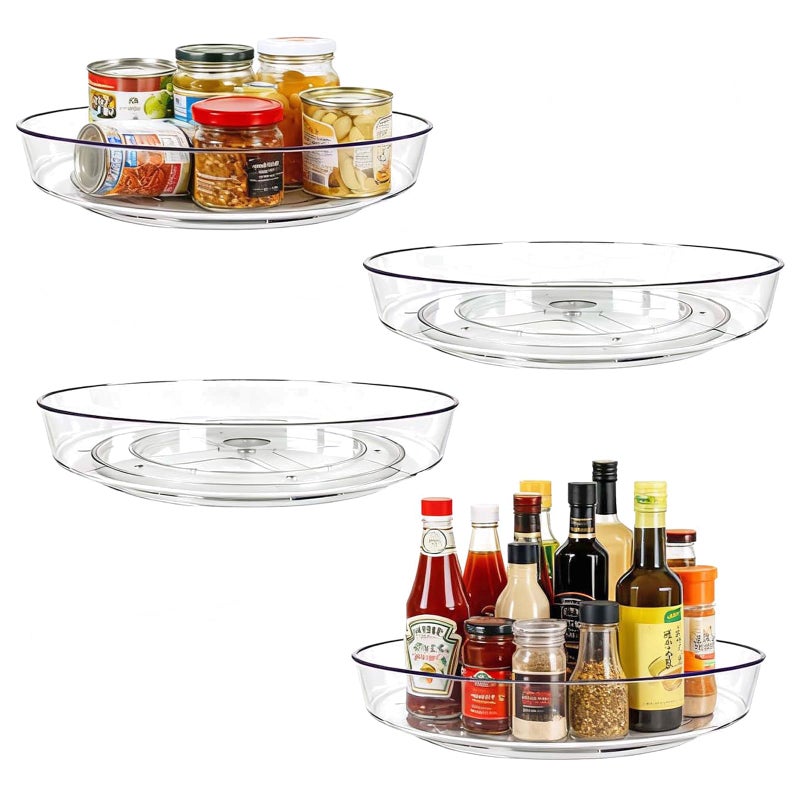 MiraFure Lazy Susan Turntable for Spice Organization | Clear BPA-Free Plastic Rotating Organizer for Kitchen Cabinet, Pantry, Countertop, Fridge | 360-Degree Rotating Base (10 inch - 4 Pack) - Image 1