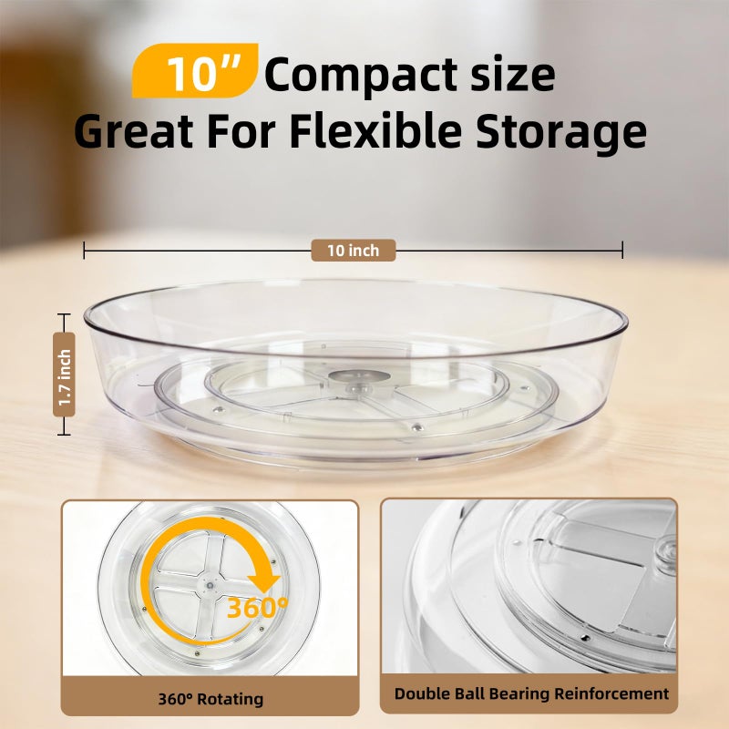 MiraFure Lazy Susan Turntable for Spice Organization | Clear BPA-Free Plastic Rotating Organizer for Kitchen Cabinet, Pantry, Countertop, Fridge | 360-Degree Rotating Base (10 inch - 4 Pack) - Image 3