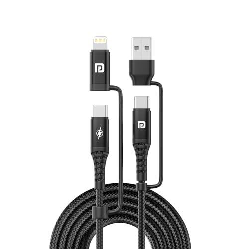 Portronics Konnect J8 3-in-1 (USB A + Type C to 8 Pin + Type C) Fast Charging Cable with 60W Max Output, Nylon Braided, For Android Smartphone, Ios And Type C Usb Devices, 1.2M Length(Black) - Image 1