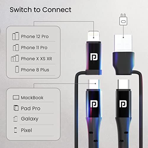 Portronics Konnect J8 3-in-1 (USB A + Type C to 8 Pin + Type C) Fast Charging Cable with 60W Max Output, Nylon Braided, For Android Smartphone, Ios And Type C Usb Devices, 1.2M Length(Black) - Image 4