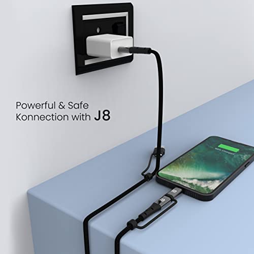 Portronics Konnect J8 3-in-1 (USB A + Type C to 8 Pin + Type C) Fast Charging Cable with 60W Max Output, Nylon Braided, For Android Smartphone, Ios And Type C Usb Devices, 1.2M Length(Black) - Image 5