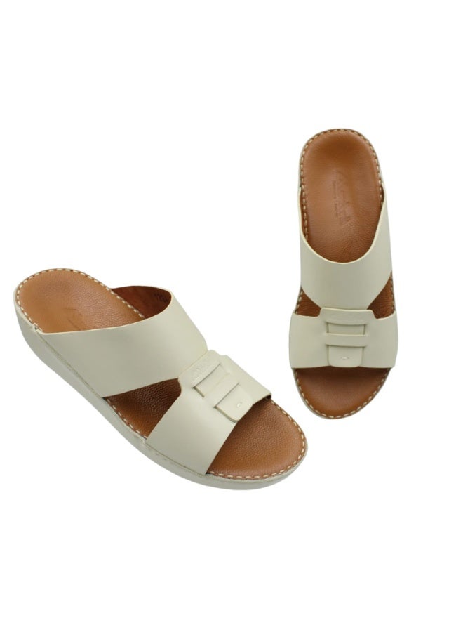 HRT WALL Stylish Beige Slide Sandals with Buckle Detail