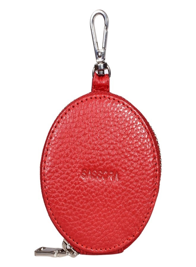 Sassora Premium Leather Women Round Shape Small Accessories Pouch (Red) - Image 1