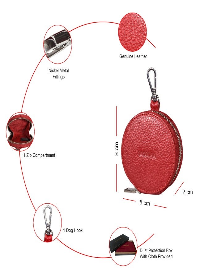 Sassora Premium Leather Women Round Shape Small Accessories Pouch (Red) - Image 3