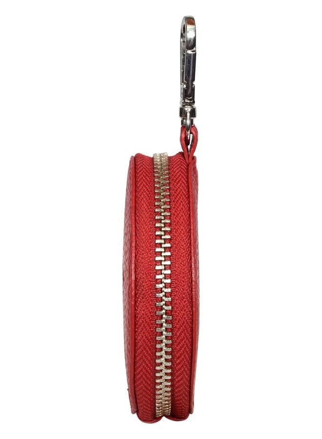 Sassora Premium Leather Women Round Shape Small Accessories Pouch (Red) - Image 5