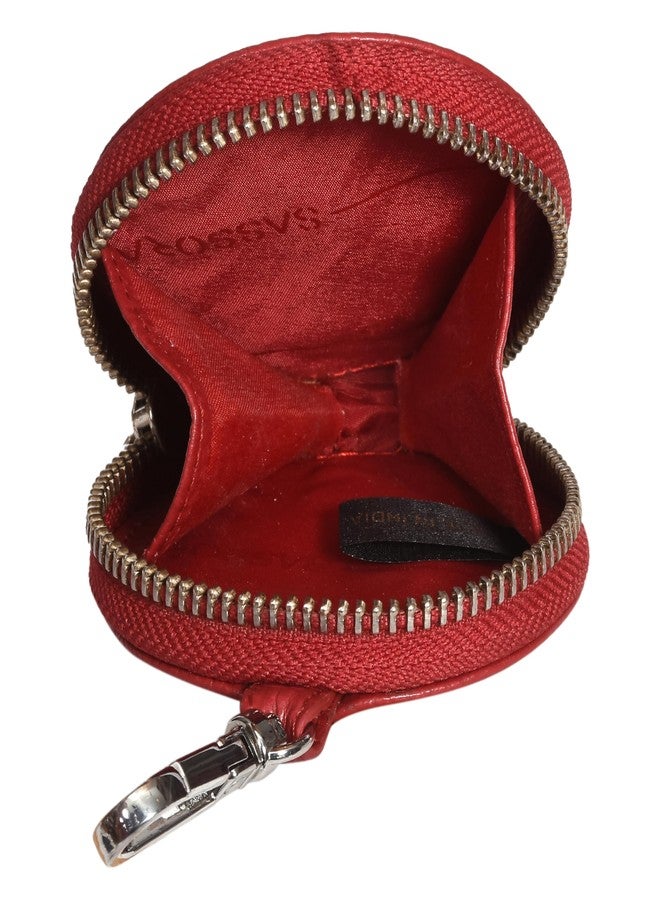 Sassora Premium Leather Women Round Shape Small Accessories Pouch (Red) - Image 2