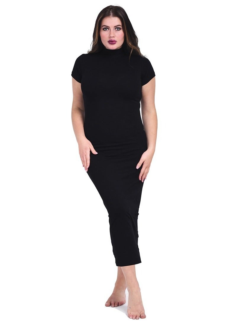 COMODO comodo Highneck half sleeve long dress egyptian cotton 100% 