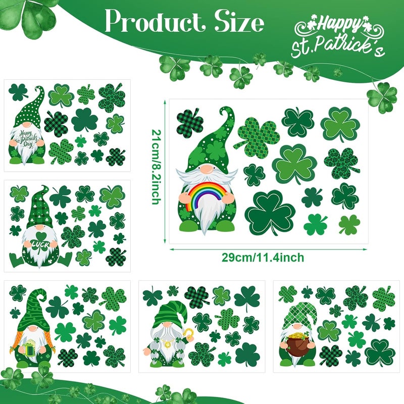 Glenmal 6 Sheets St Patricks Day Wall Decals Shamrock Gnome Wall Sticker St Patricks Day Window Clings for Home Office Living Room Classroom Holiday Wall Art Decor Party Supplies - Image 2