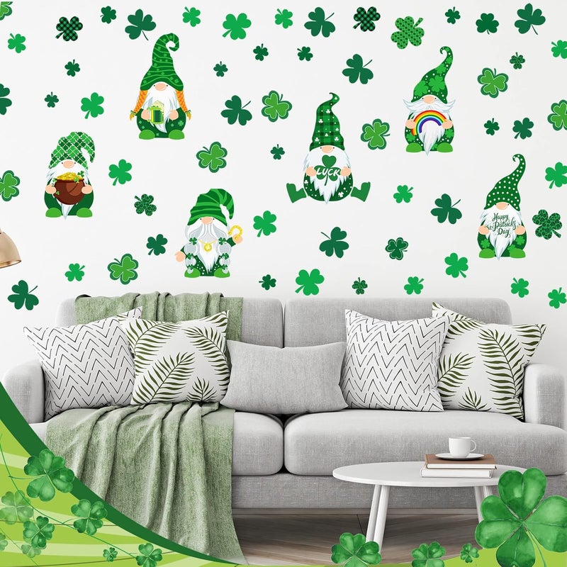 Glenmal 6 Sheets St Patricks Day Wall Decals Shamrock Gnome Wall Sticker St Patricks Day Window Clings for Home Office Living Room Classroom Holiday Wall Art Decor Party Supplies - Image 4
