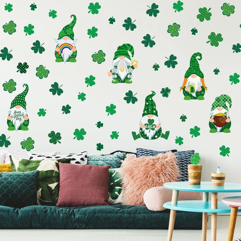 Glenmal 6 Sheets St Patricks Day Wall Decals Shamrock Gnome Wall Sticker St Patricks Day Window Clings for Home Office Living Room Classroom Holiday Wall Art Decor Party Supplies - Image 3