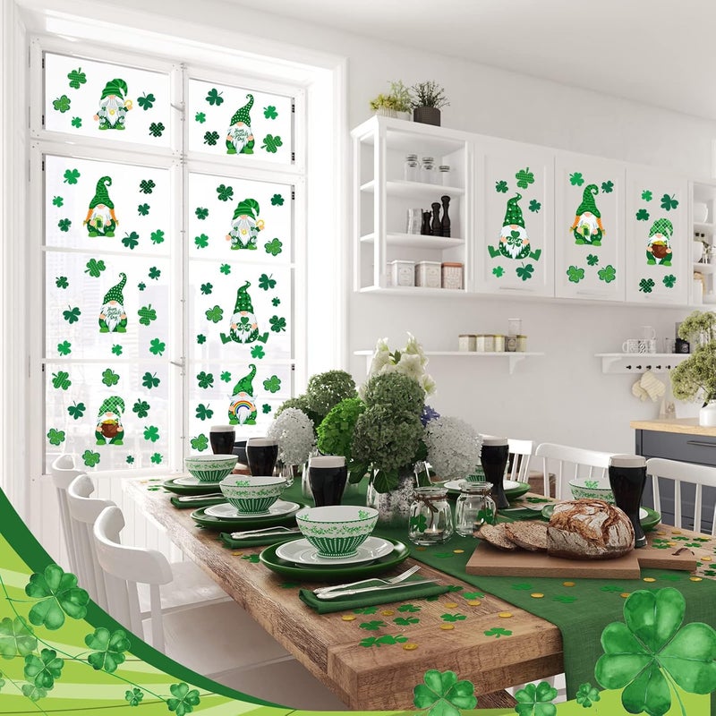 Glenmal 6 Sheets St Patricks Day Wall Decals Shamrock Gnome Wall Sticker St Patricks Day Window Clings for Home Office Living Room Classroom Holiday Wall Art Decor Party Supplies - Image 5