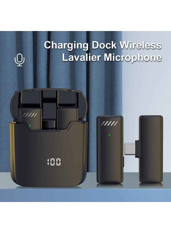 Mini Wireless Lavalier Microphone for Mobile Phone 360° Omnidirectional Lapel Mic Noise Reduction Compatible with Type-C Android Smartphone Tablet