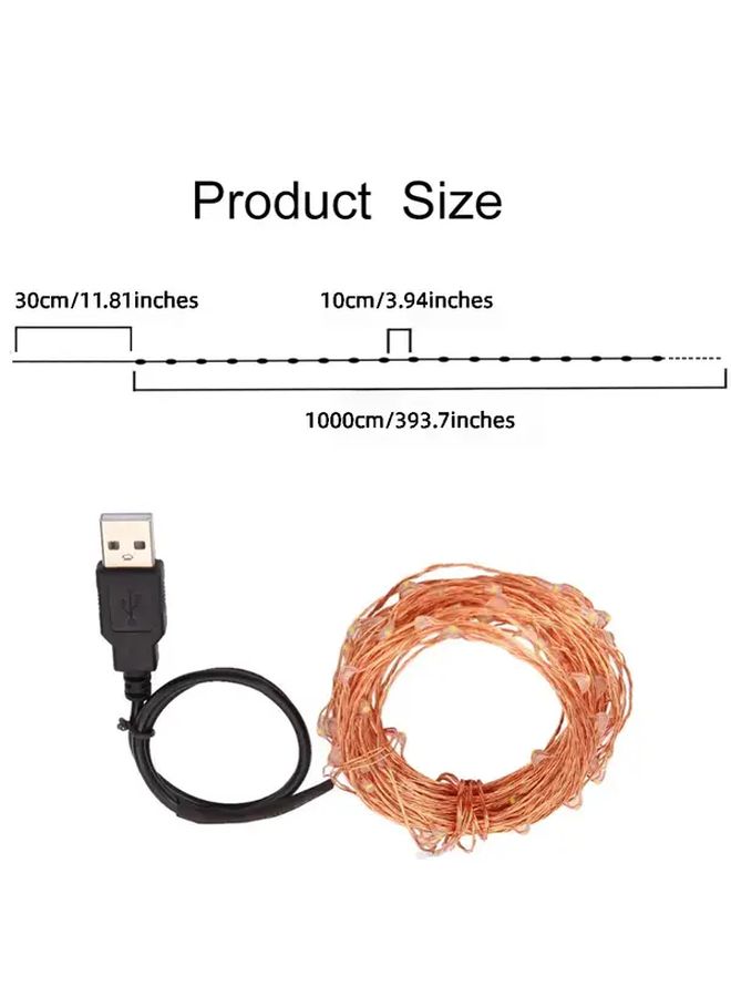 1pc 100 LED USB Fairy String Lights Warm White 33ft Copper Wire Decor - Image 3