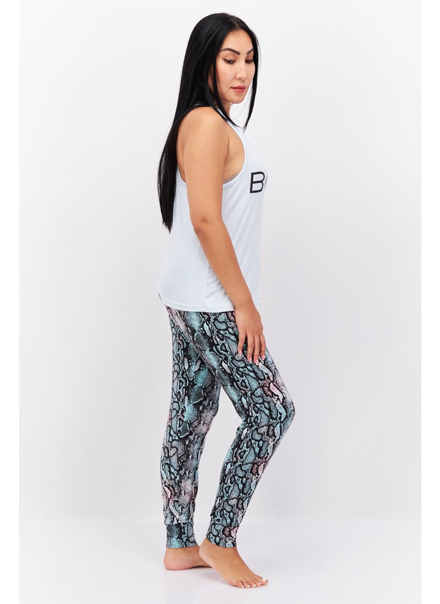 BCBGeneration Women 2 Pieces Plain Top And Snake Skin Leggings, Sky Blue  - Image 3