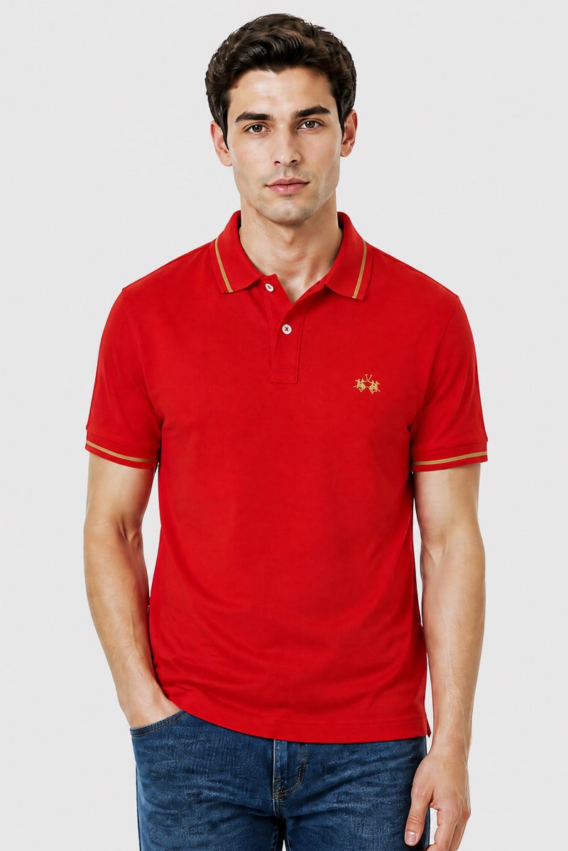 La Martina Men Regular Fit Short Sleeve Embroidered Logo Polo Shirt, Red - Image 1